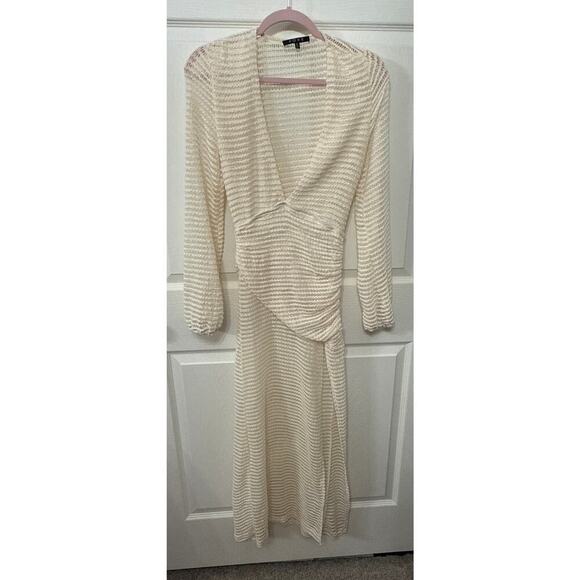 Fore Fly Me Out Cream Plunging Neckline Crochet Maxi Dress, S - Picture 3 of 10